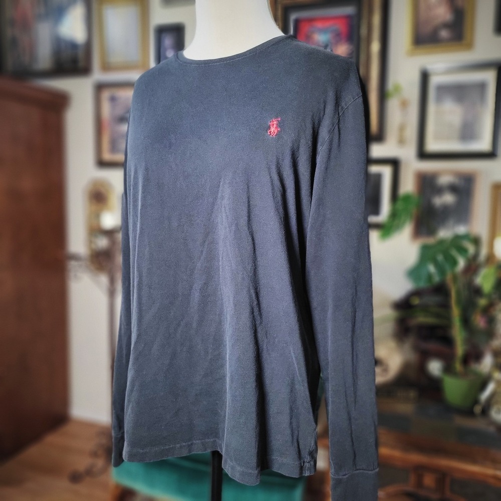 Polo Ralph Lauren Shirt Mens Medium Black Long Sleeve Red Pony Logo Cotton Tee